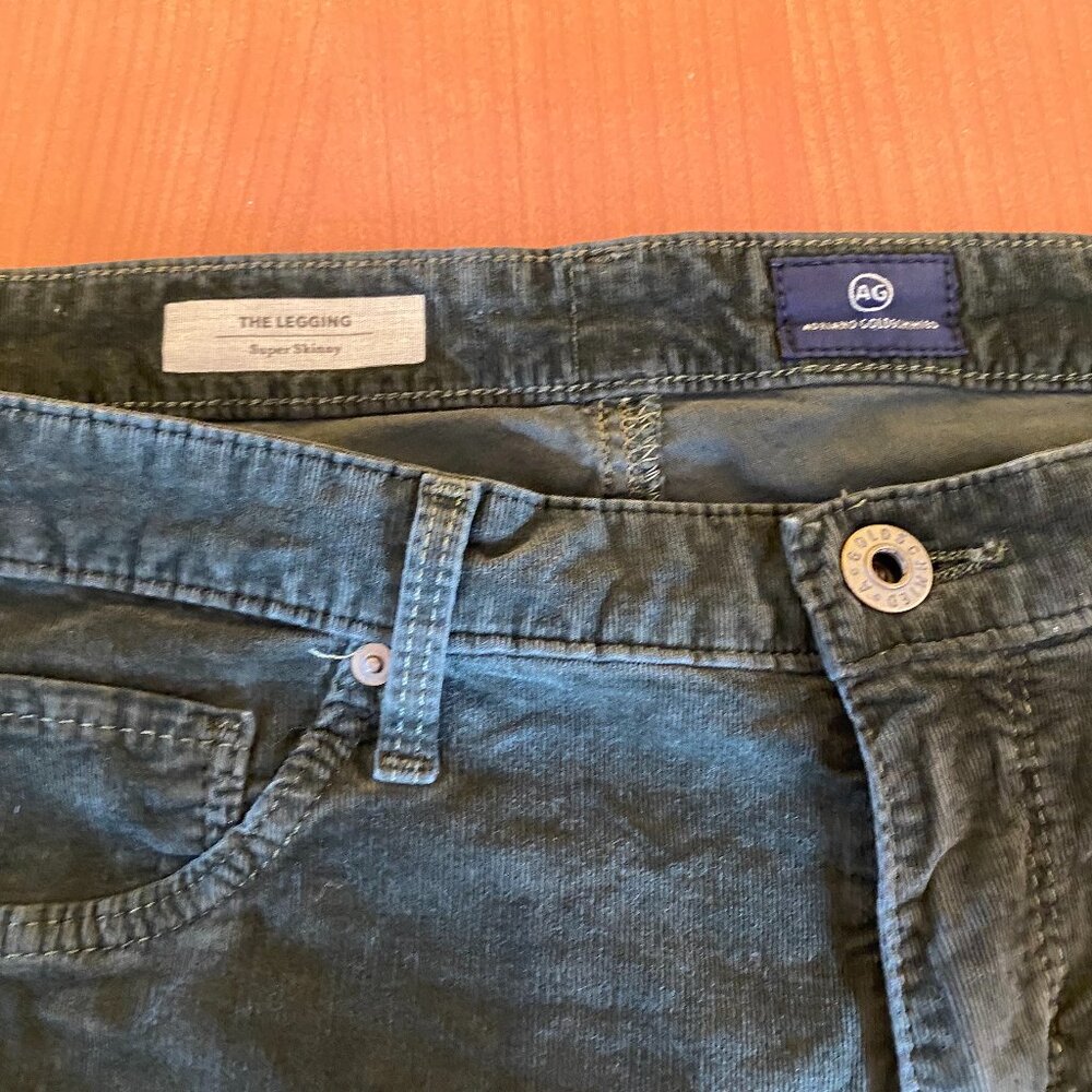 AG Jeans The Legging Super Skinny Velvet Leggings Dark Green Size 31R - Picture 3 of 7